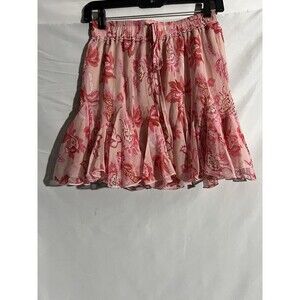 Indikah Womens Floral Ruffled Mini Skirt Polyester Pink Sz M